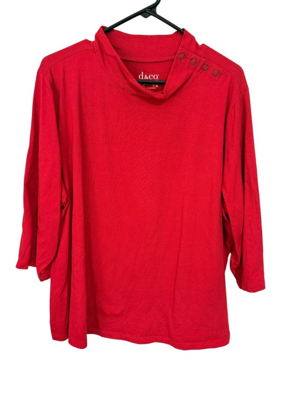 Denim & Co. Top Mock Neck Red Grommet Trim 3/4 Sleeve Womans 2X